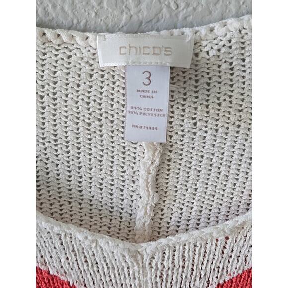Chico’s Women’s Chevron Sweater Size 3/XL Button Sleeve 3/4 Beachy Summer Airy - Picture 3 of 7